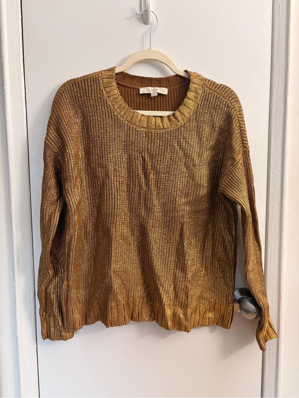 LOFT Metallic Gold Crewneck Pullover